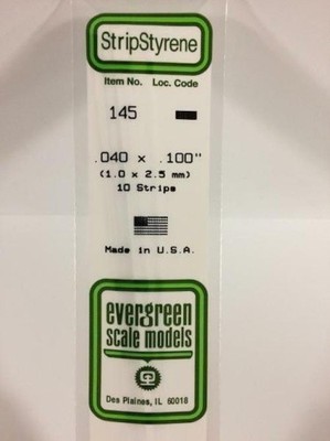 Evergreen EG145 Styrolstreifen 0,040'' x 0,100'' (1,0mm x 2,5mm) 10 Streifen