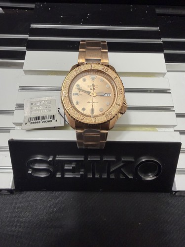 Seiko SRPE72 5 Sports Rose Gold Automatic Watch Rose Dial 100M NWT