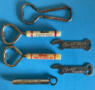BEER BOTTLE OPENER x6 COORS GOLDEN BEER COLORADO CORKSCREW DISTRIBUTOR WICHITA