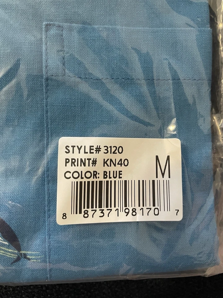 Camisa Kahala Para Hombre Mediana Hawaiana Lino Algodón Azul Verde azulado Ballenas Foto 3 de 4