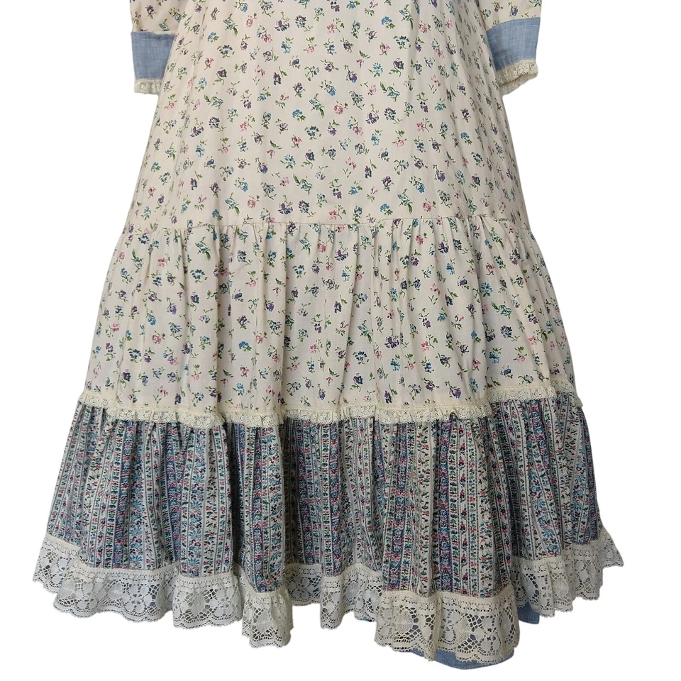 Vintage Prairie Style Peplum Midi Dress Size S Floral Corset Handmade 70s - Image 4 of 4