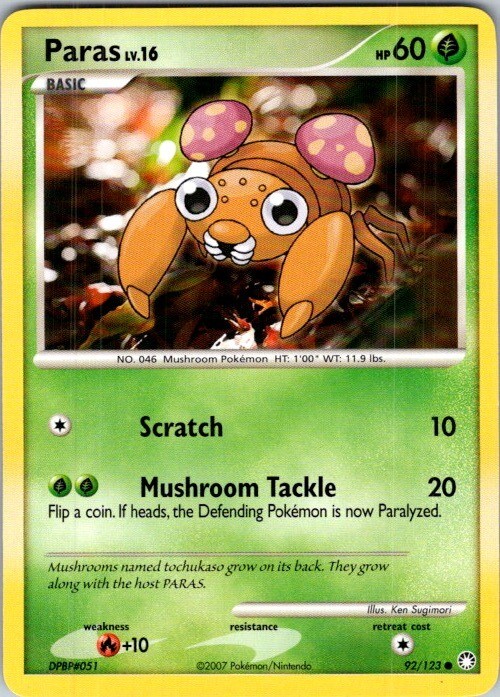 Paras 92/123 Common Mysterious Treasures Pokemon Moderately Played
