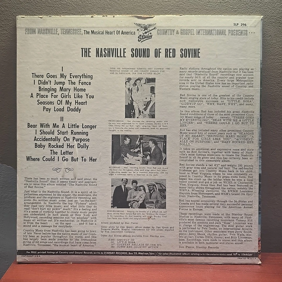 Red Sovine – The Nashville Sound Of - 1967 Starday SLP396 Vinyl Record LP  - Image 2 of 4