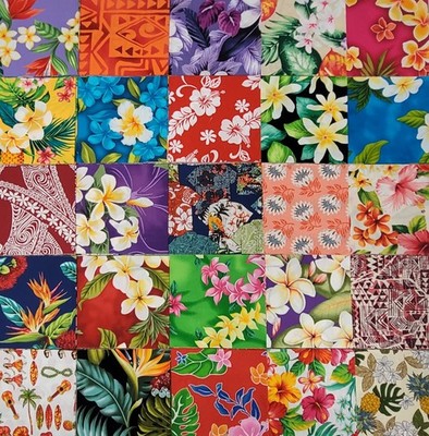 50 Pcs Pre-cut 5'' Squares 100% Cotton Fabric Hawaiian Print  For Quilt/Patchwork