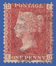 GB SG43/44 QV 1864 1d RED PLATE 171 ED GU LIGHT CANCEL
