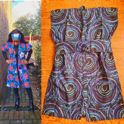 African Dress For Women, Ankara Kimomo Dress With Pockets + Scarf Size 8-18