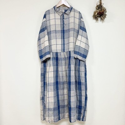 Ichi Antiquites Indigo Linen Tartan Check Shirt Dress | eBay