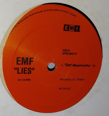 EMF - LIES 12'' Single Vinyl RECORD DJ Promo Copy Megastress Jonestown Prozac Mix