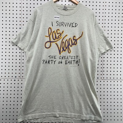 VTG 90s Las Vegas Funny Survived Shirt Mens XL Gray Single Stitch USA 