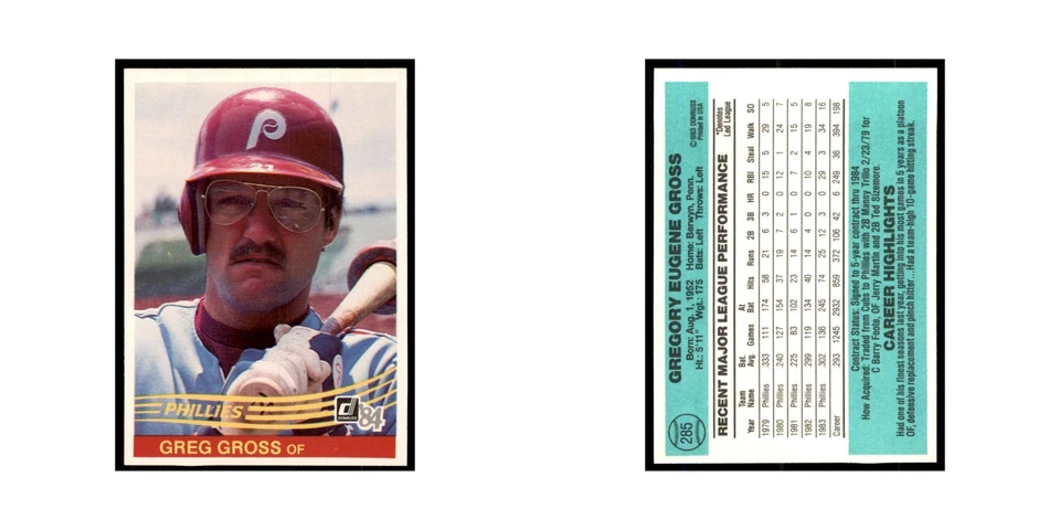 Greg Gross 1984 Donruss #285 Philadelphia Phillies Baseball Card NM - Image 3 of 3