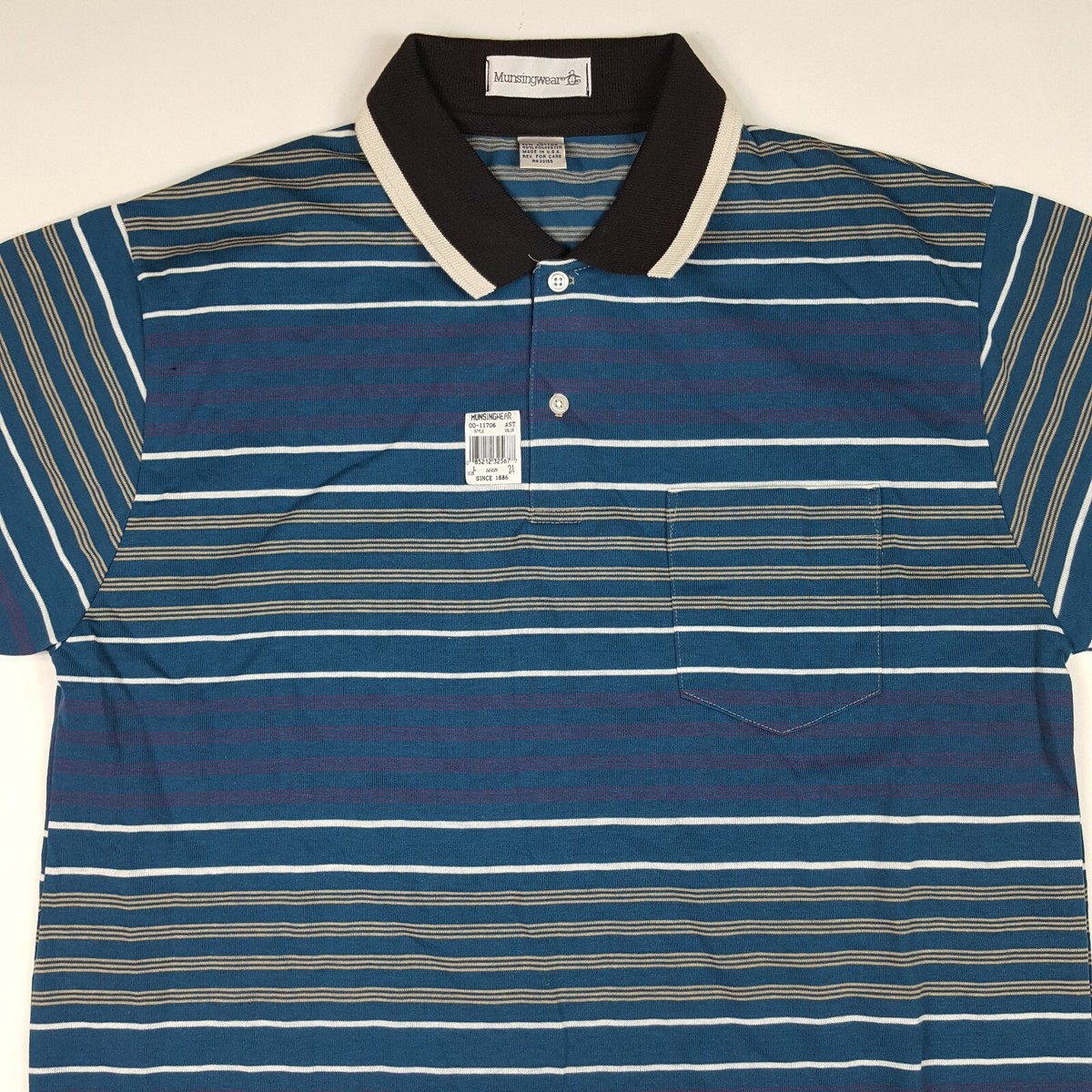Vintage 90s Mens Large Striped Short Sleeve Golf Tennis Surf