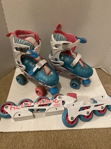 Roller-Derby-Inline-Skates-Pink-blu-Zebra-Print-Quad-Roller-Combo-Girls-Size-3-6