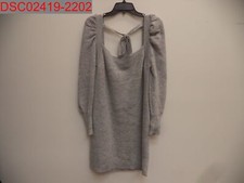 WAYF Women's Dark Grey Heather Square Neck Puff Sleeve Sweater Dress, Size XL