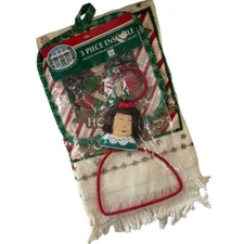 Vintage Happy Holidays Christmas Kitchen Towel, Pot Holder, and Hanger NEW