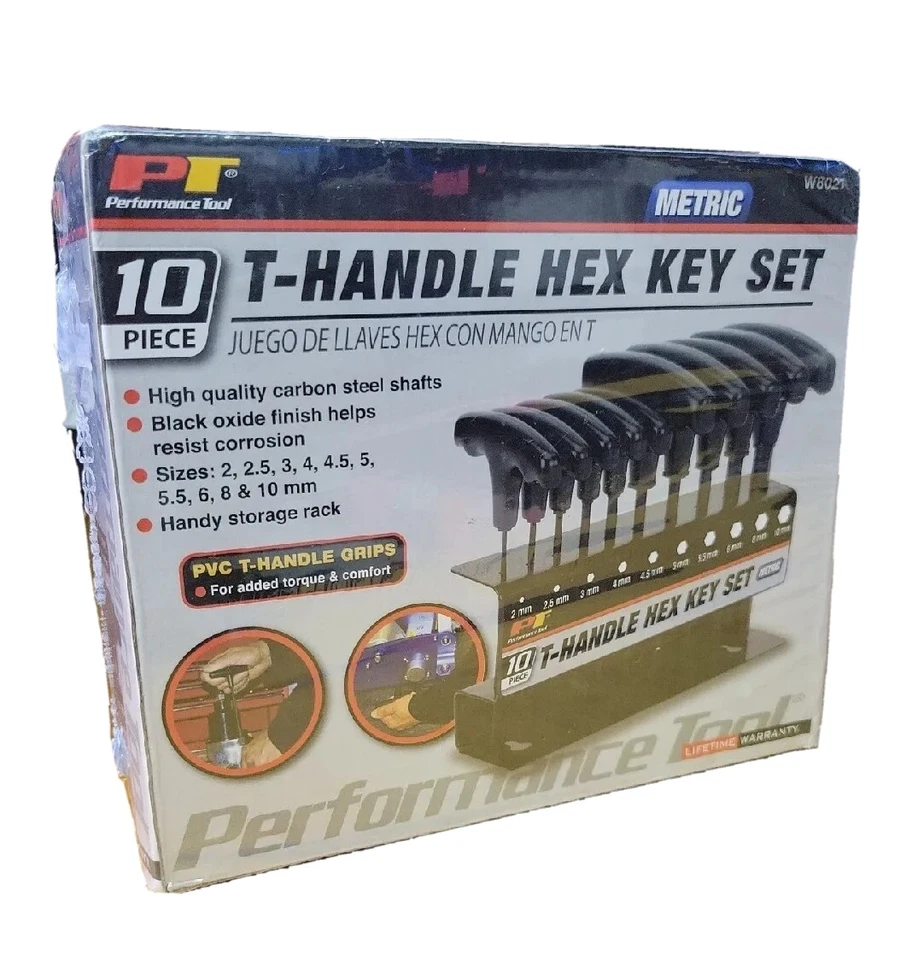 PT TOOL 10-PC T HANDLE GRIPS HEX KEY SET CARBON STEEL SHAFTS LIFETIME WARRANTY - Image 3 of 4