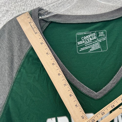 Michigan State Spartans Shirt XL Women Green V Neck Short Sleeve MSU College Tee - Picture 8 of 11