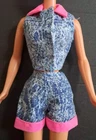 Barbie Doll Clothes Vintage Washed Denim Look Top & Shorts Pink Trim. 1998. Fab!