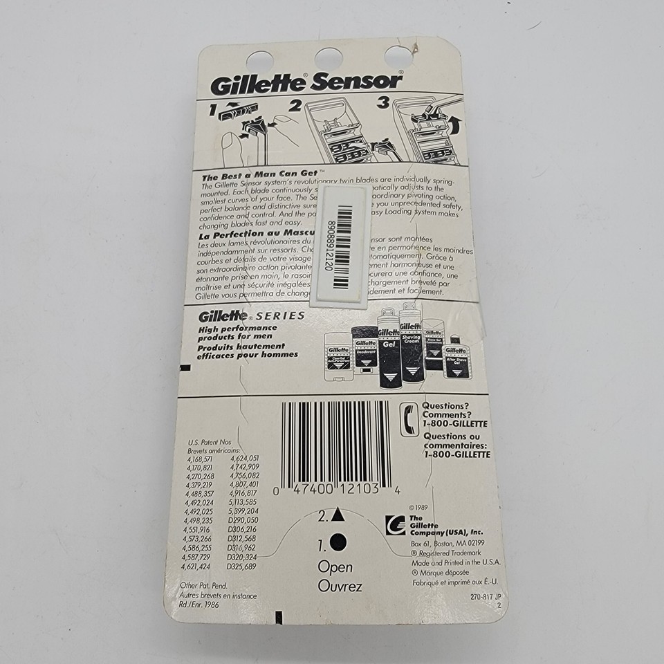 Gillette Sensor Razor (1986) 2 Cartridges HANDLE MADE IN USA New Old ...