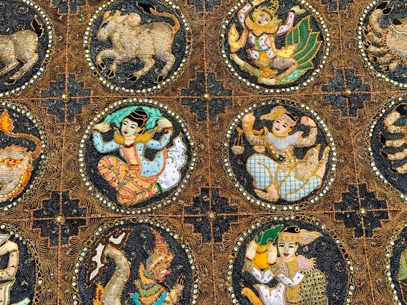 Antiguo tapiz indio bordado a mano religiones decoración colgante de pared 130x90 cm Foto 3 de 4