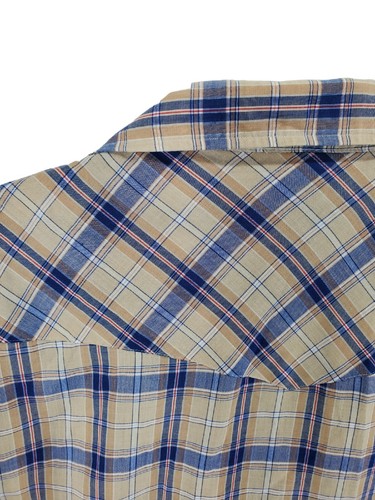 Vtg Ely Cattleman Shirt Men 19-35 Big Tall Long Sleeve Pearl Snap Beige Blue - Picture 6 of 13