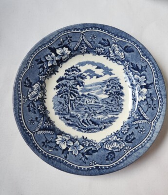  Staffordshireプレート Barratts Of Staffordshire England Old Castle Blue Bread Plate 7