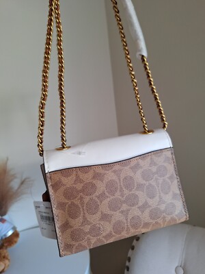 Coach Small Signature Parker 18 Shoulder Bag White Brown | eBay