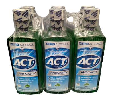 Lot of 6 x ACT Mint Fluoride Rinse Mouthwash - 18 fl oz Anticavity Exp. 8/27