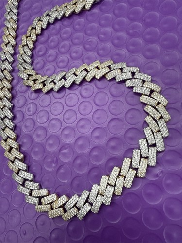 ❤️ Sterling Silver 2 Tone Cubic Zirconia Iced Miami Cuban Link Necklace (2244) - Picture 7 of 11
