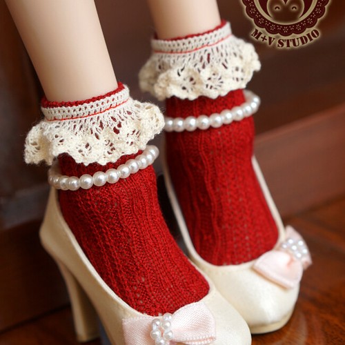 New 6-color Mori lady cute socks lace socks 1/3 1/4 DD MSD BJD doll accessories - Picture 18 of 18