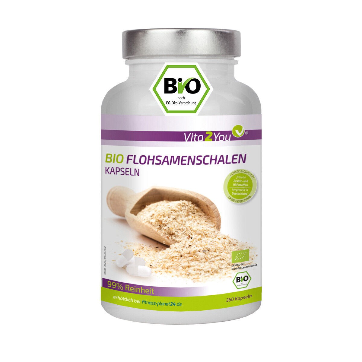 Capsules de psyllium de peaux de puces Vita2You 750 mg 360 gélules