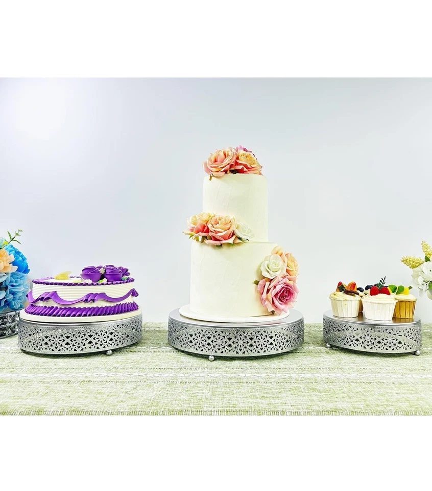 Juego de 3 soportes para pasteles, soportes redondos de metal para pasteles, postres cupcakes pastelería dulces... Foto 2 de 4