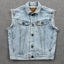 VTG Little Levi's Denim Vest Youth 7 Blue Button Orange Tab Sleeveless USA Made