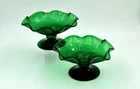 Pair of Vintage Blenko Glass Candle Holder Bowls - #954 - Emerald