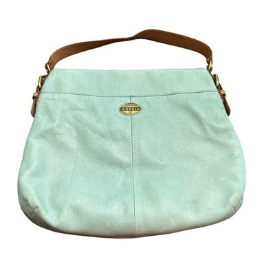 Fossil Purse Light Teal Green Aqua Shoulder Bag Leather Cowhide Fold-Over