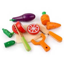 Wooden Pretend Play Kitchen Toy Cutting Fruit Vegetable Montessori Set P