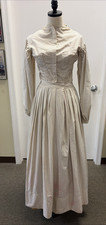 Repro Film-Used 1860s Civil War Striped Cream Day Dress, SZ 26" waist 38" bust