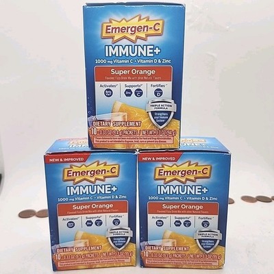 LOT (3) EMERGEN-C IMMUNE+ DIETARY SUPP, SUPER ORANGE VIT. C, D & ZINC, BB 12/26