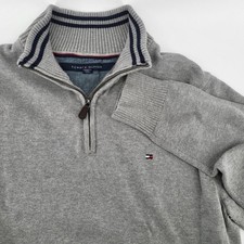 Tommy Hilfiger Men's Grey 1/4 Zip Cotton Sweater Men's Size XXL Long Sleeve