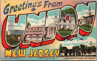 c1940s UNION New Jersey Large Letter Postcard ''Servicemen's Roll of Honor''