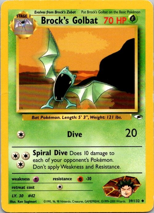 Brock's Golbat 39/132 Uncommon Gym Heroes Pokemon Unlimited Moderately Played