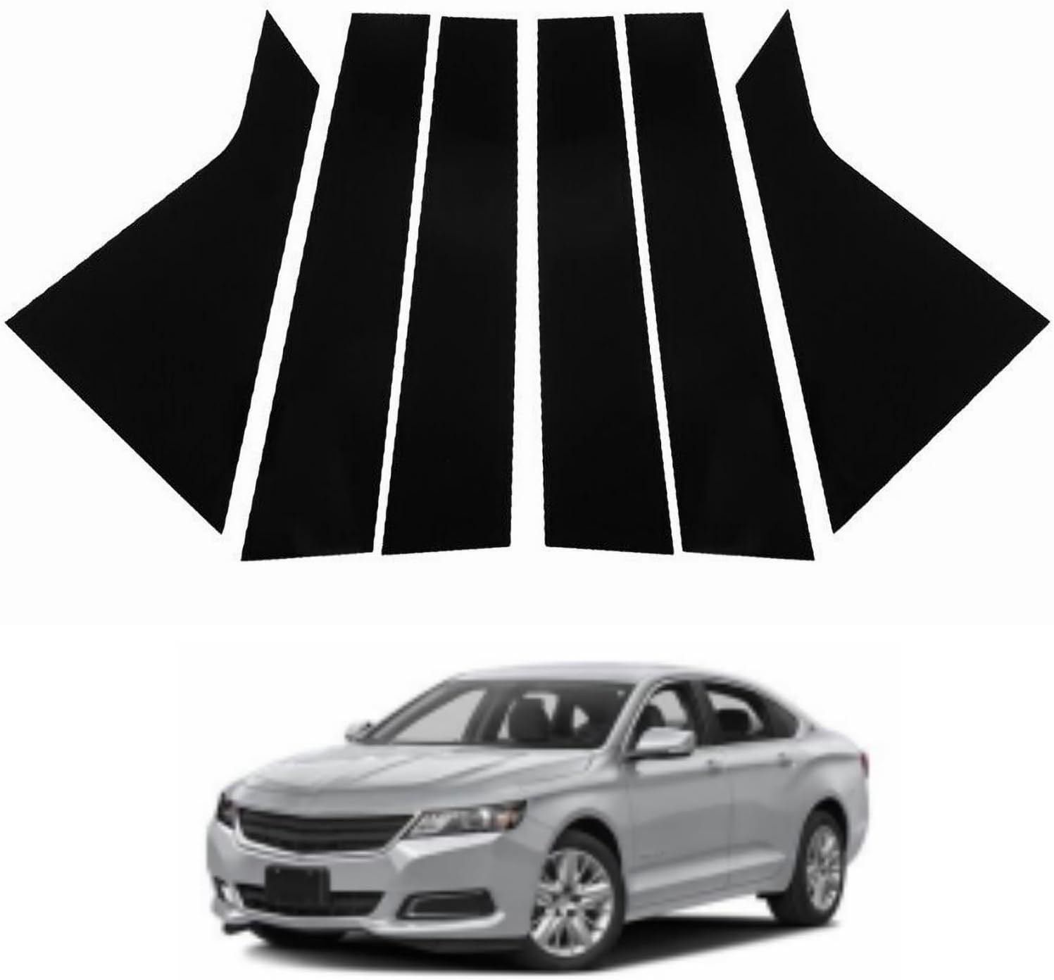 6Pc Pillar Posts Window Door Trim Glossy Black for Chevrolet Chevy Impala 2014 2