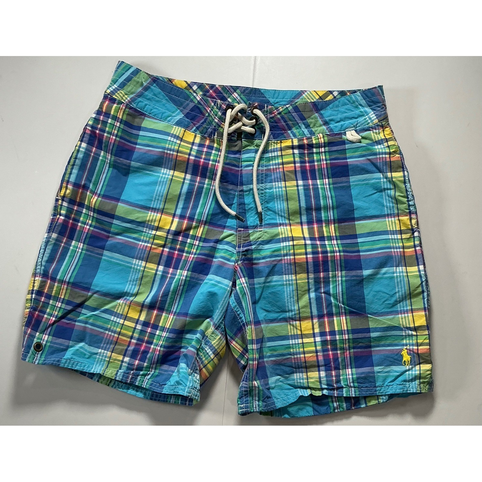 Y2K VTG Polo Ralph Lauren Swim Trunks Mens 34 Plaid Multicolor Preppy Beach