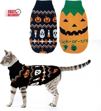 2Pcs Pet Halloween Sweaters Dog Halloween Pumpkin Sweater Kitten Cat Holiday The