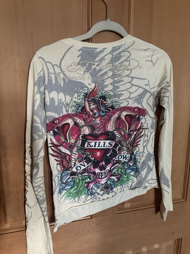 Ed Hardy Bedazzled Shirt Size S Heart Christian Audigier Affliction Style - Picture 5 of 5