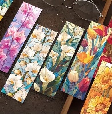 30 PC Bookmark Set Flower Floral Stained Glass 1.5'' x 5.9'' New Free Ship S188