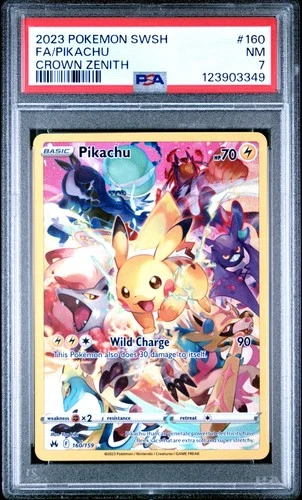 2023 POKEMON SWORD & SHIELD CROWN ZENITH #160 FULL ART/PIKACHU PSA 7