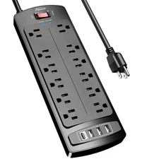 Power Strip, ALESTOR Surge Protector with 12 Outlets and 4 USB Ports, 6 Feet ...