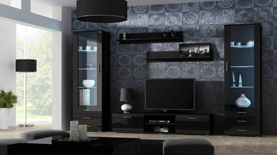  SOHO 4-Set (RTV180-Schrank + 2x S1-Schrank + Fachböden) Schwarz/Glanzschwarz Ca