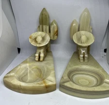 Alibaster Ashtray Sleeping Mexican Sombrero Cactus Souvenir Vintage Set Of 2