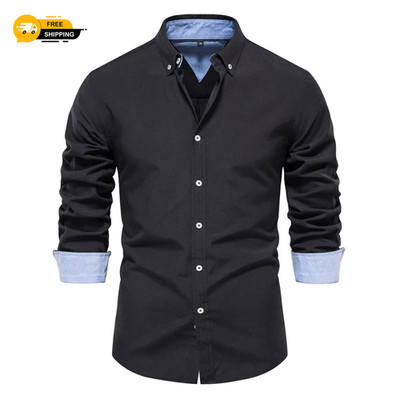 Herren Oxford Hemd Slim Fit Baumwollmischung Langarm Smart Freizeit Button Down
